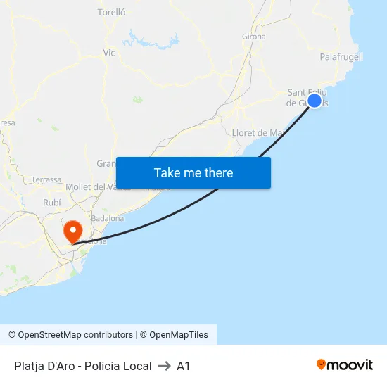 Platja D'Aro - Policia Local to A1 map