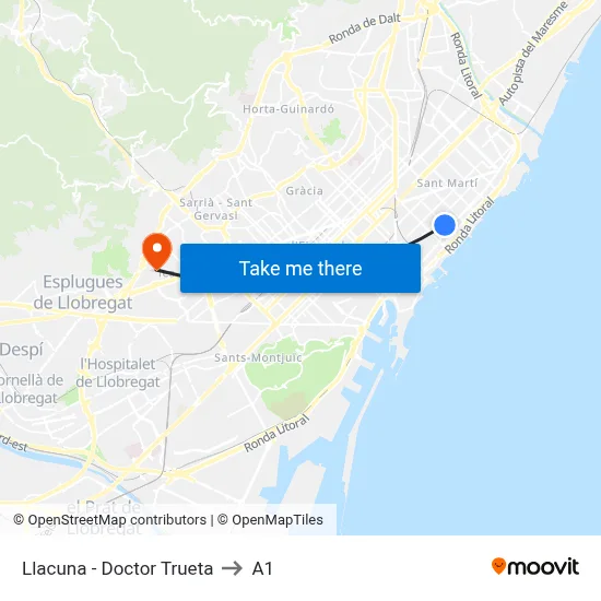 Llacuna - Doctor Trueta to A1 map
