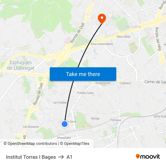 Institut Torras I Bages to A1 map