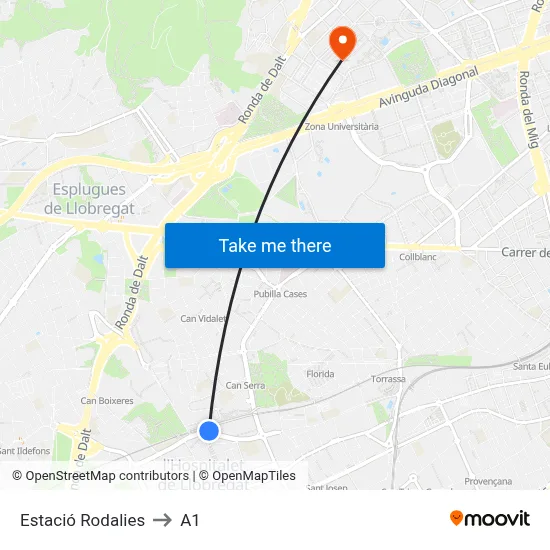 Estació Rodalies to A1 map