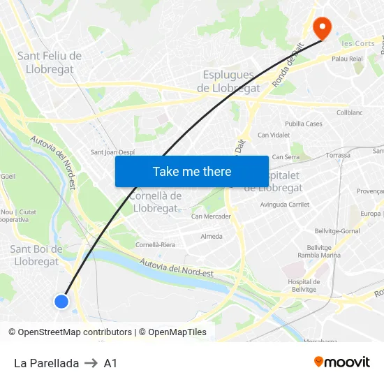 La Parellada to A1 map