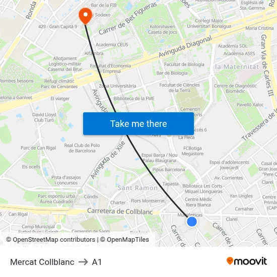 Mercat Collblanc to A1 map