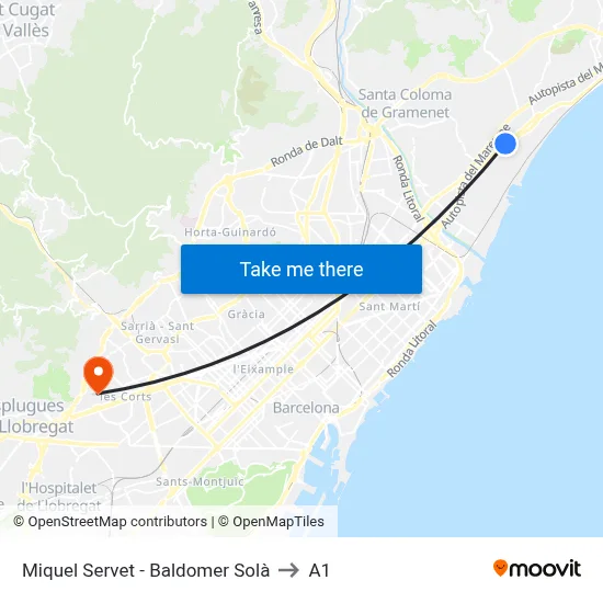 Miquel Servet - Baldomer Solà to A1 map