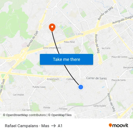 Rafael Campalans - Mas to A1 map