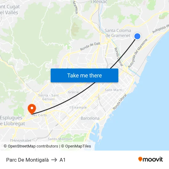 Parc De Montigalà to A1 map