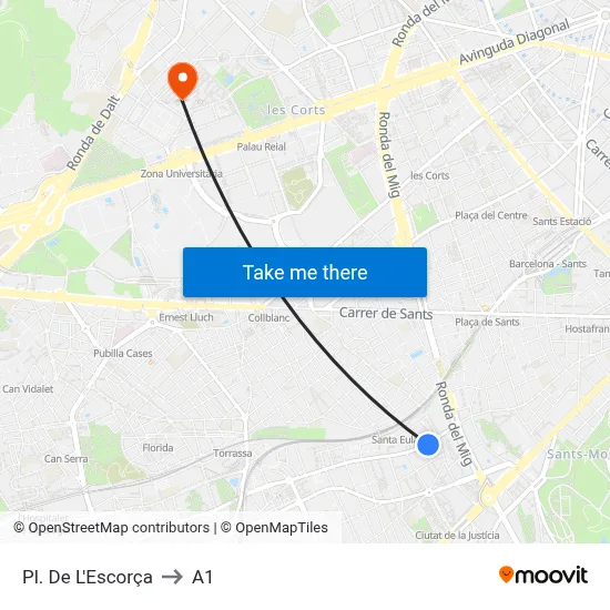 Pl. De L'Escorça to A1 map