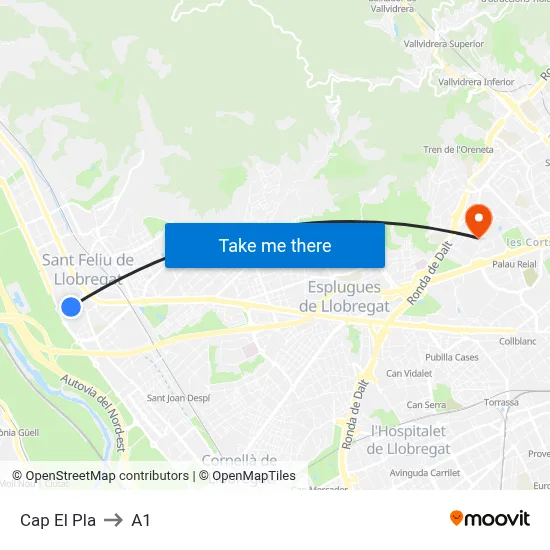 Cap El Pla to A1 map