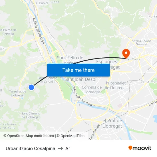 Urbanització Cesalpina to A1 map
