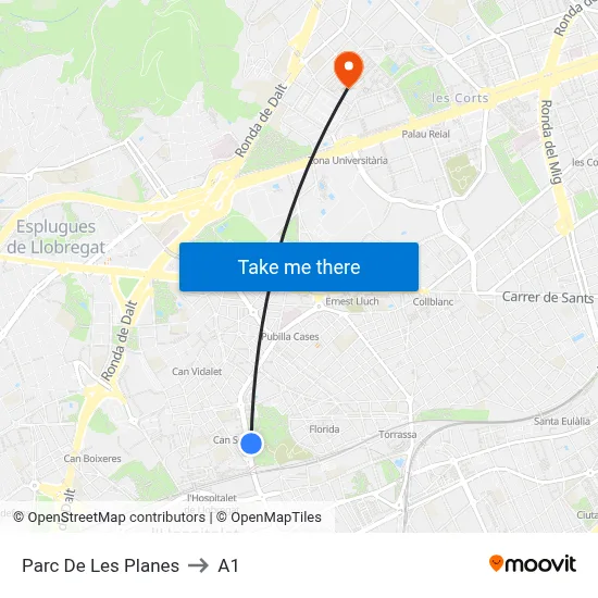 Parc De Les Planes to A1 map