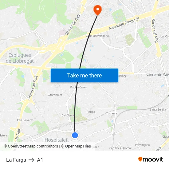 La Farga to A1 map
