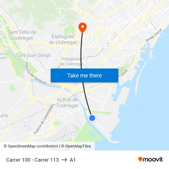 Carrer 100 - Carrer 113 to A1 map
