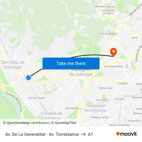 Av. De La Generalitat - Av. Torreblanca to A1 map