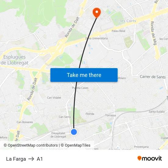 La Farga to A1 map