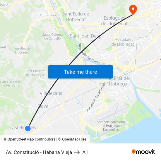 Av. Constitució - Habana Vieja to A1 map
