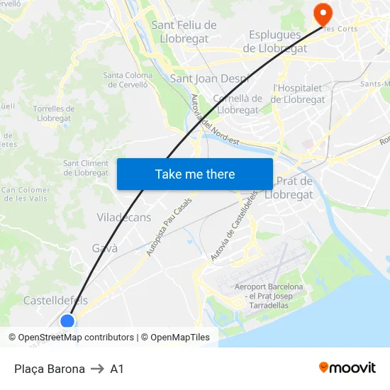 Plaça Barona to A1 map