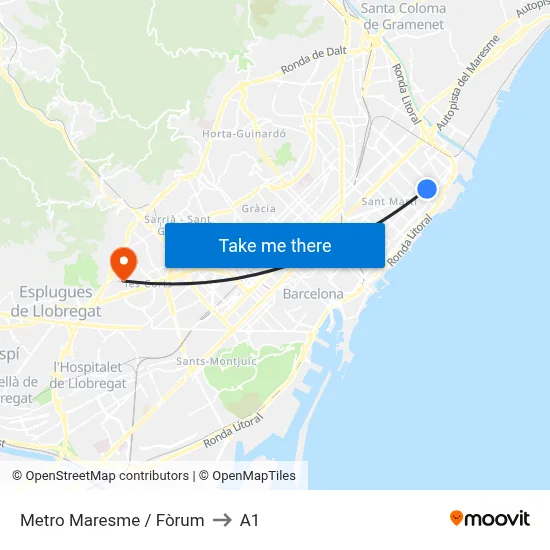 Metro Maresme / Fòrum to A1 map