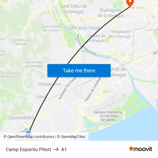 Camp Esportiu Pitort to A1 map