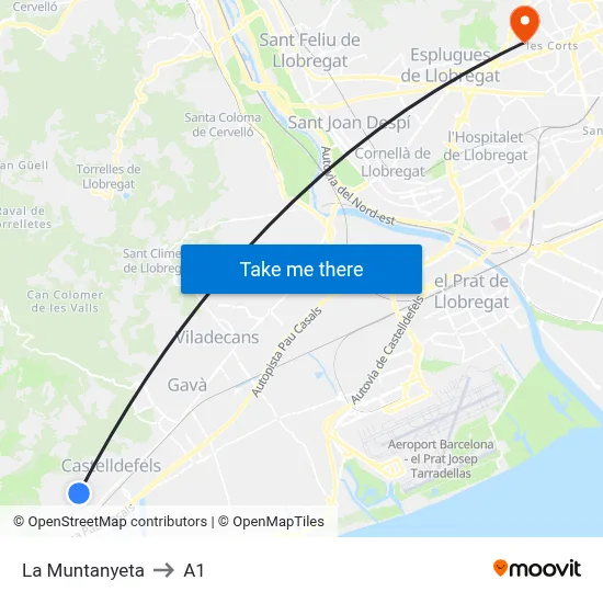 La Muntanyeta to A1 map