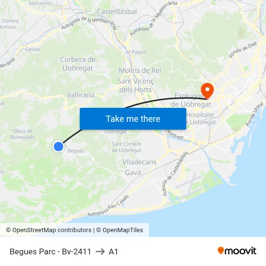 Begues Parc - Bv-2411 to A1 map