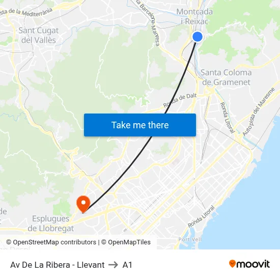 Av De La Ribera - Llevant to A1 map