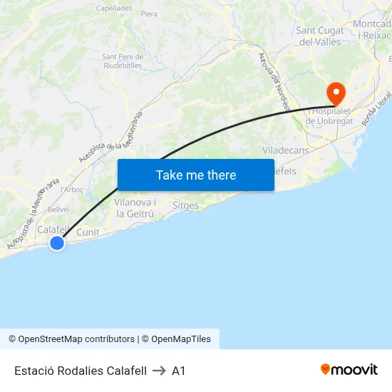 Estació Rodalies Calafell to A1 map