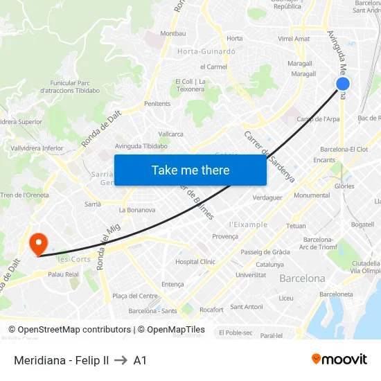 Meridiana - Felip Il to A1 map