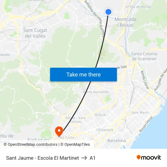 Sant Jaume - Escola El Martinet to A1 map