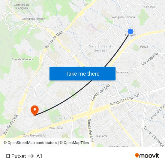 El Putxet to A1 map