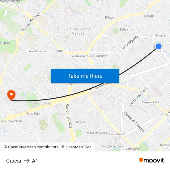 Gràcia to A1 map