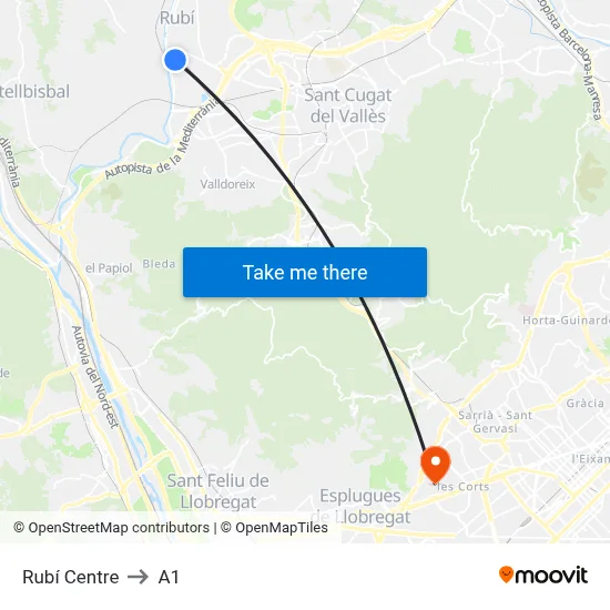 Rubí Centre to A1 map