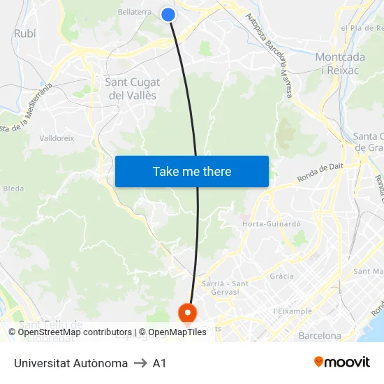 Universitat Autònoma to A1 map