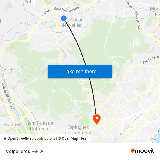 Volpelleres to A1 map