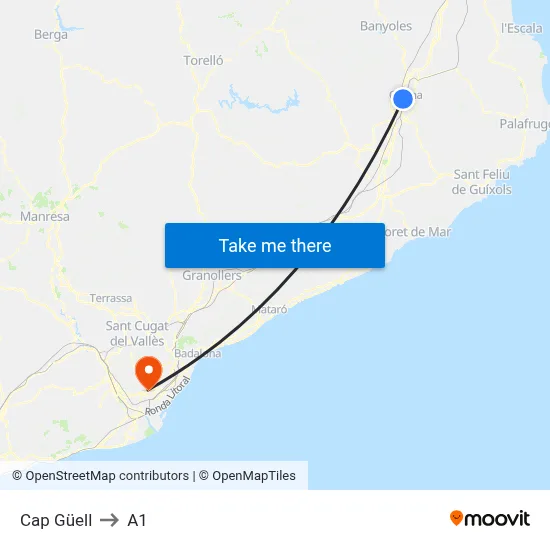 Cap Güell to A1 map