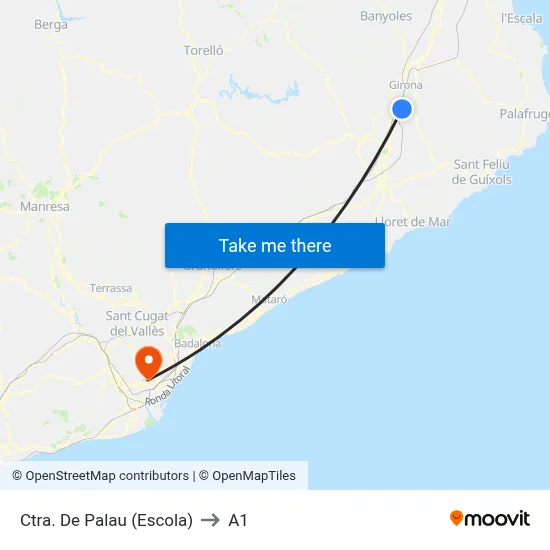 Ctra. De Palau (Escola) to A1 map