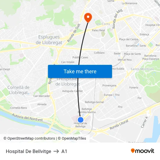 Hospital De Bellvitge to A1 map