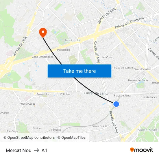 Mercat Nou to A1 map