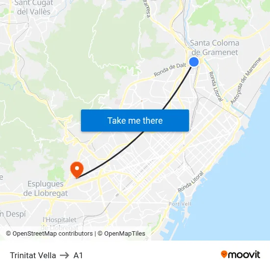 Trinitat Vella to A1 map