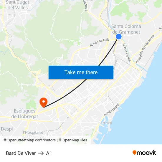 Baró De Viver to A1 map