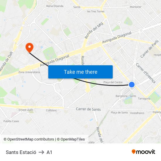 Sants Estació to A1 map