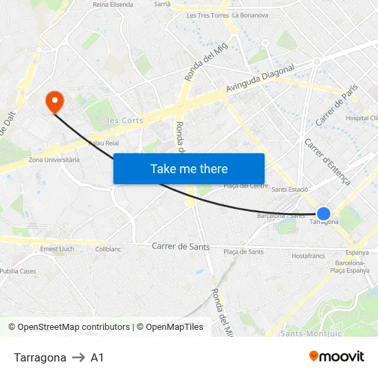Tarragona to A1 map