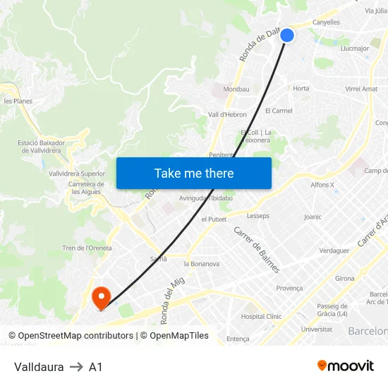 Valldaura to A1 map