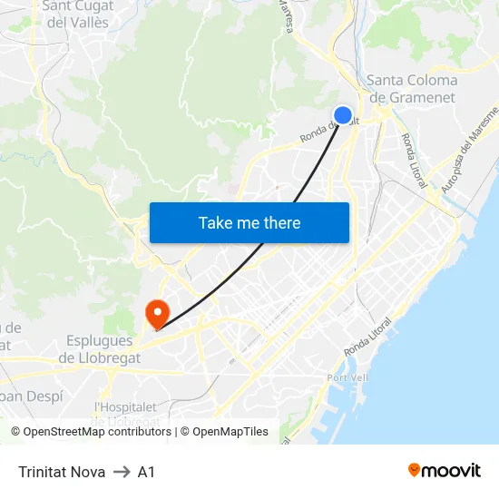 Trinitat Nova to A1 map