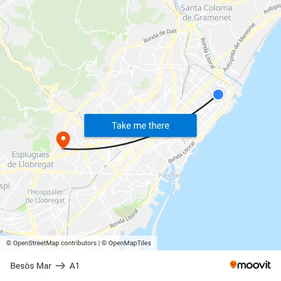Besòs Mar to A1 map