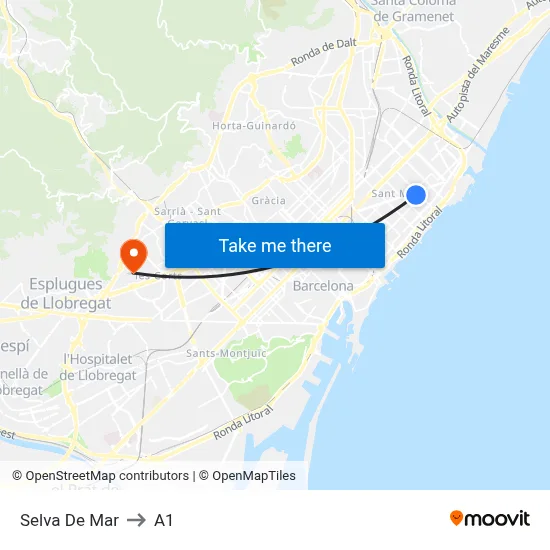 Selva De Mar to A1 map