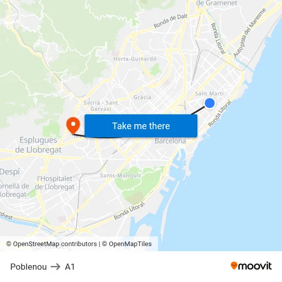 Poblenou to A1 map