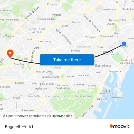 Bogatell to A1 map