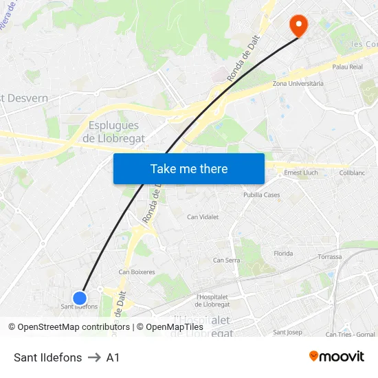 Sant Ildefons to A1 map