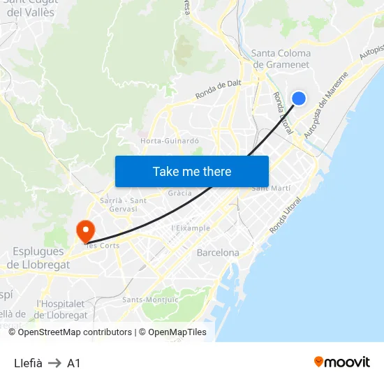 Llefià to A1 map