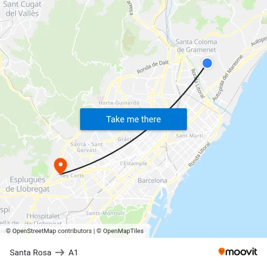 Santa Rosa to A1 map