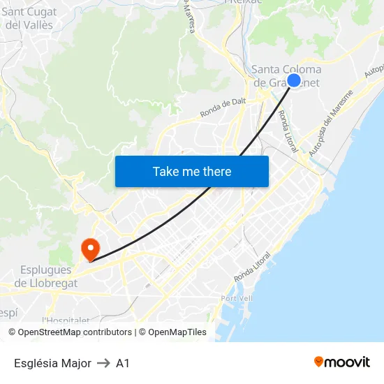 Església Major to A1 map